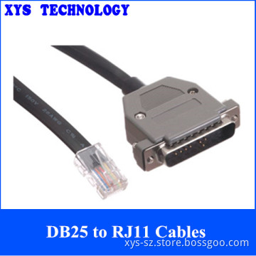 Plastic Assembly Connector Flat Type RJ11 to DB25 Cables